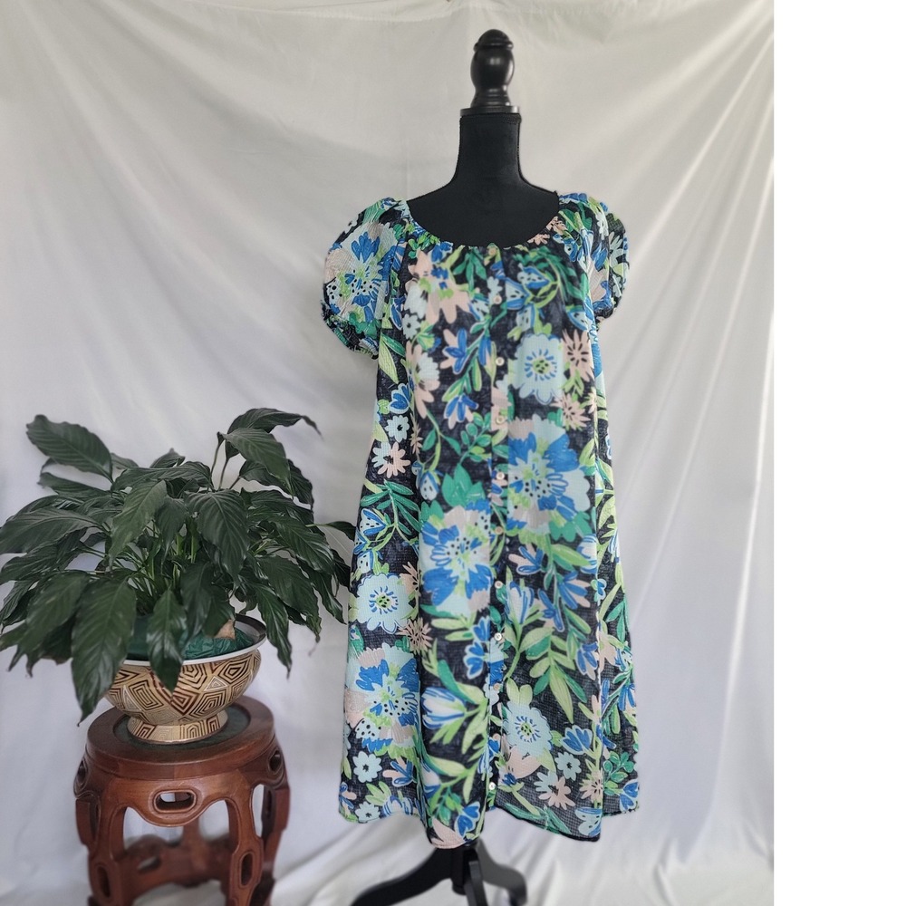 Kate Spade New York‎ Floral Puff Sleeve Off Shoulder Button Front Shift Dress S